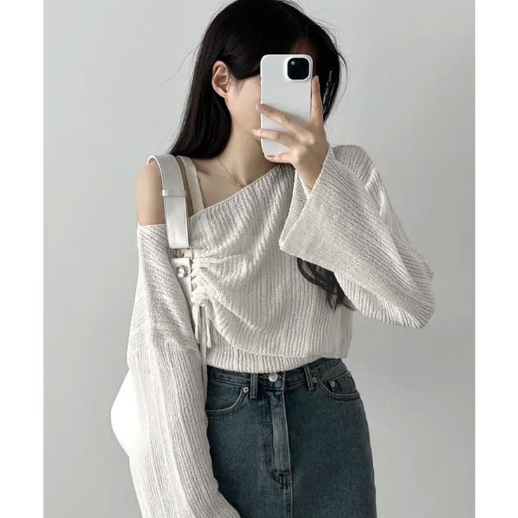 ワンショルダーロングスリーブニットアンサンブル トップス モールニット | kirakiraShop  | 詳細画像8 