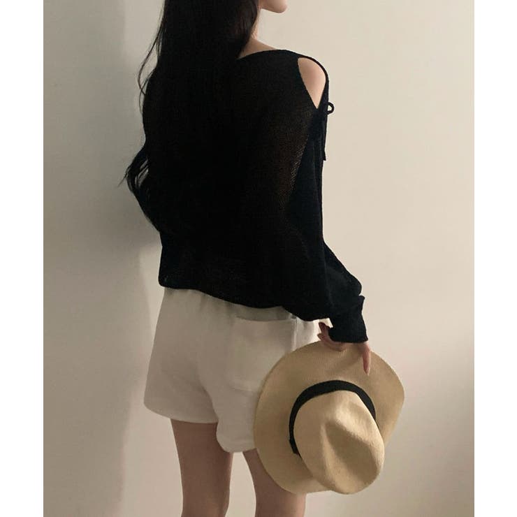 リボンドロップショルダーシースルーニット トップス 長袖 | kirakiraShop  | 詳細画像3 