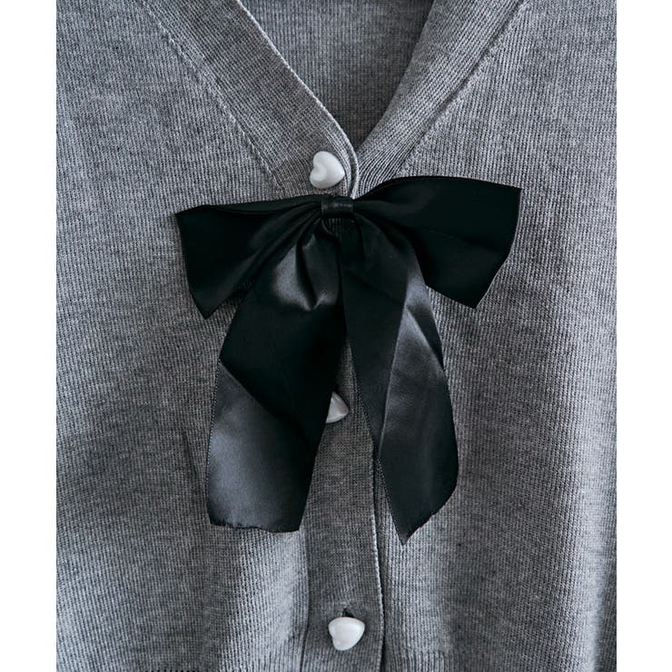 ハートボタンリボン付きニットカーディガン トップス カーディガン | kirakiraShop  | 詳細画像25 