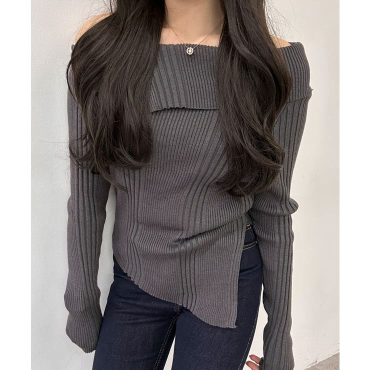 ボタンアクセントオフショルニットトップス トップス リブニット | kirakiraShop  | 詳細画像14 