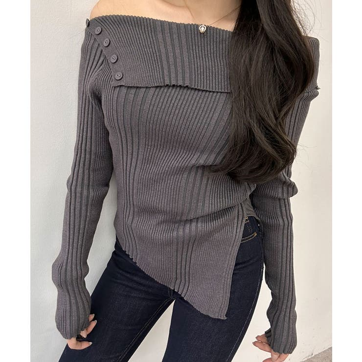 ボタンアクセントオフショルニットトップス トップス リブニット | kirakiraShop  | 詳細画像17 