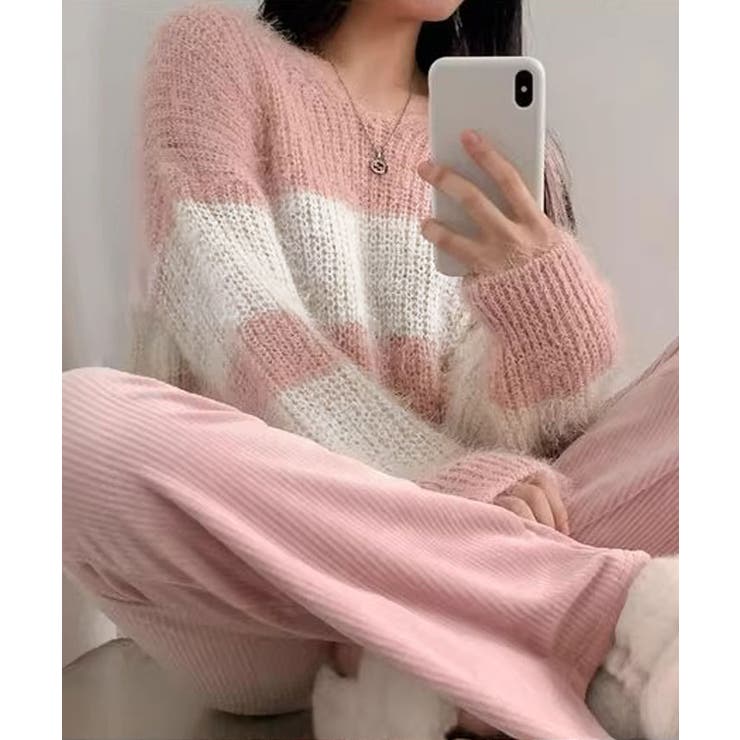 Vネックモヘア風ボーダーニットトップス トップス ニット | kirakiraShop  | 詳細画像11 