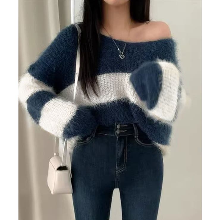 Vネックモヘア風ボーダーニットトップス トップス ニット | kirakiraShop  | 詳細画像22 
