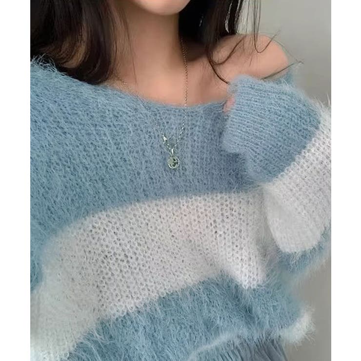Vネックモヘア風ボーダーニットトップス トップス ニット | kirakiraShop  | 詳細画像28 