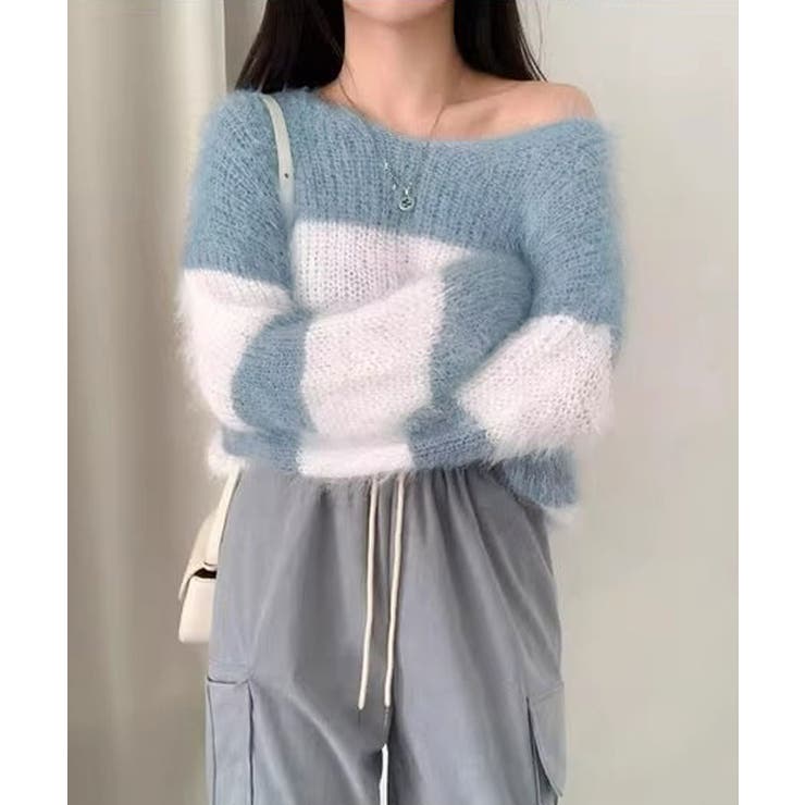 Vネックモヘア風ボーダーニットトップス トップス ニット | kirakiraShop  | 詳細画像32 