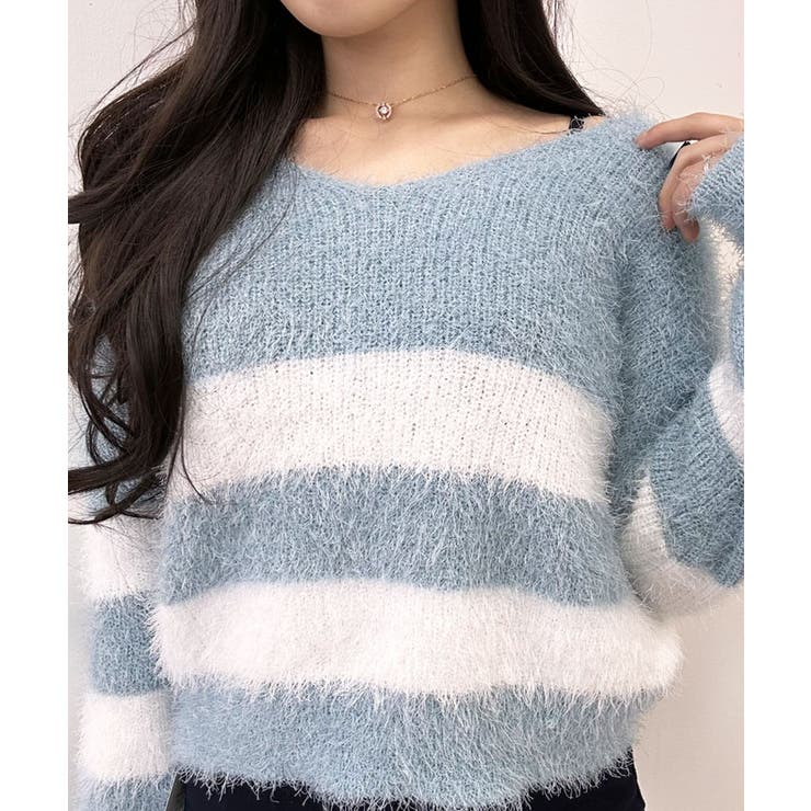 Vネックモヘア風ボーダーニットトップス トップス ニット | kirakiraShop  | 詳細画像35 