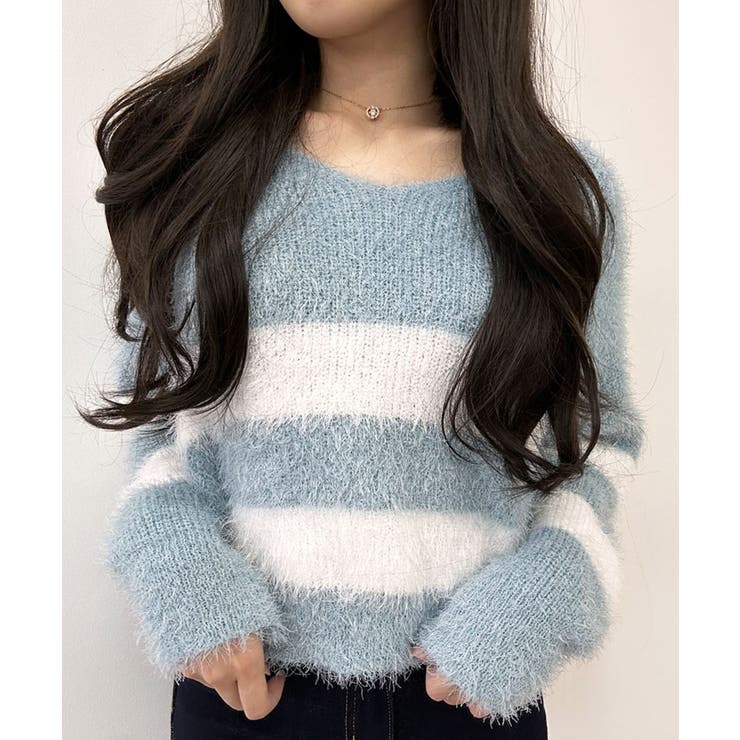Vネックモヘア風ボーダーニットトップス トップス ニット | kirakiraShop  | 詳細画像37 
