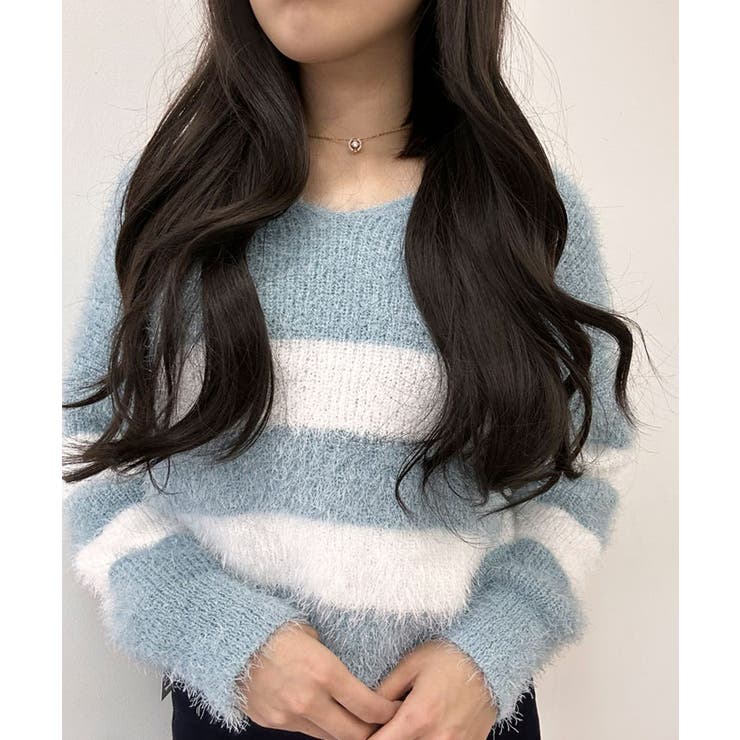 Vネックモヘア風ボーダーニットトップス トップス ニット | kirakiraShop  | 詳細画像39 
