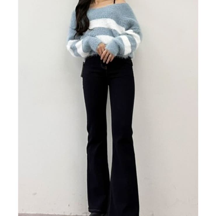 Vネックモヘア風ボーダーニットトップス トップス ニット | kirakiraShop  | 詳細画像42 
