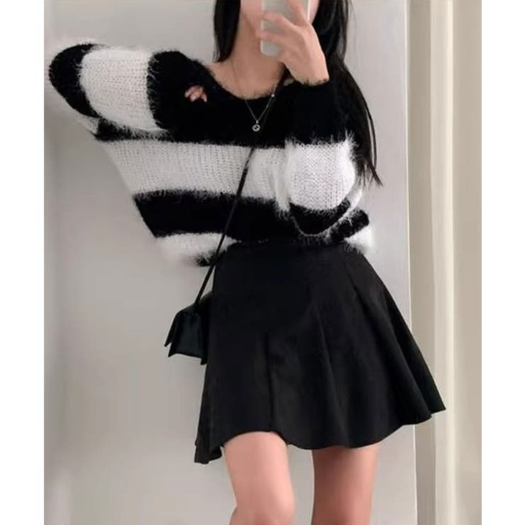 Vネックモヘア風ボーダーニットトップス トップス ニット | kirakiraShop  | 詳細画像7 