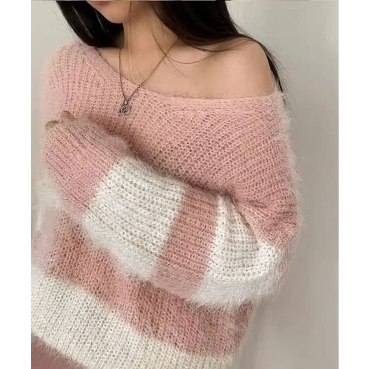 Vネックモヘア風ボーダーニットトップス トップス ニット | kirakiraShop  | 詳細画像10 