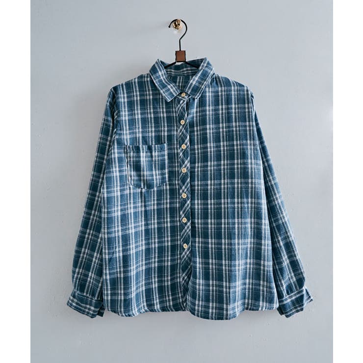ガーゼチェックネルシャツ トップス ブラウス[品番:IK000007958 ガーゼチェックネルシャツ トップス ブラウス[品番:IK000007958