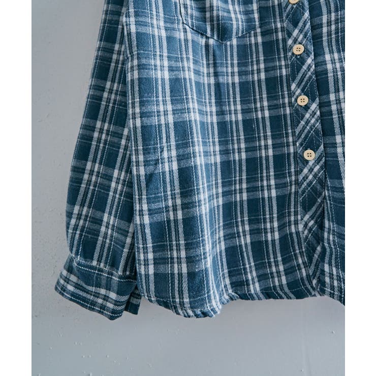 ガーゼチェックネルシャツ トップス ブラウス[品番:IK000007958 ガーゼチェックネルシャツ トップス ブラウス[品番:IK000007958