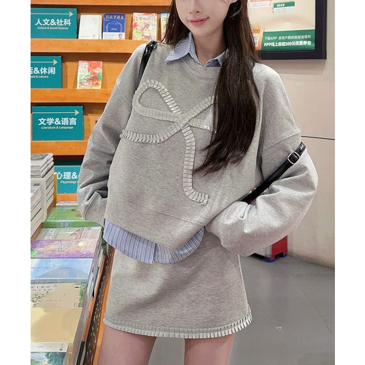 リボンスウェットミニスカートセットアップ トップス スウェットセットアップ | kirakiraShop  | 詳細画像5 
