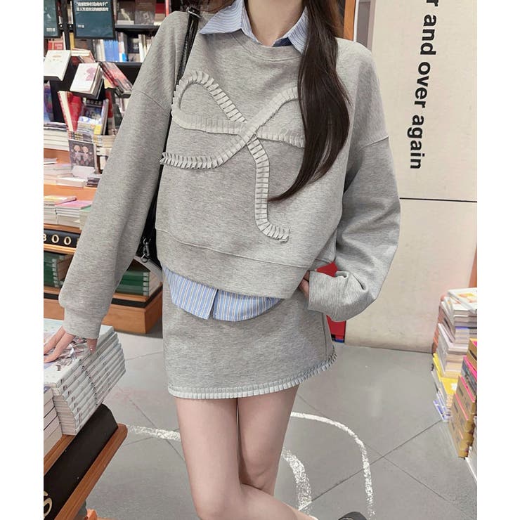 リボンスウェットミニスカートセットアップ トップス スウェットセットアップ | kirakiraShop  | 詳細画像7 
