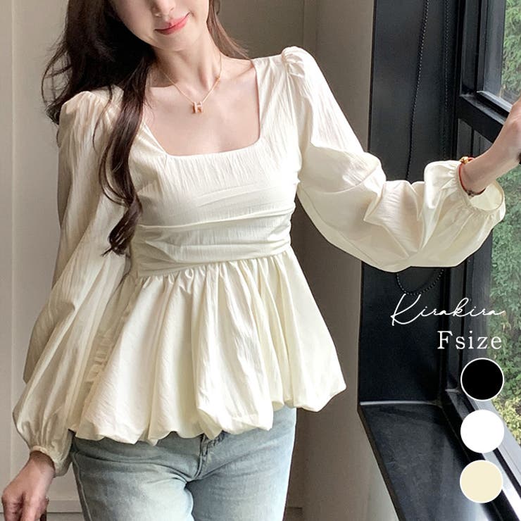 ボリュームスリーブスクエアネックペプラムブラウス トップス ブラウス | kirakiraShop  | 詳細画像1 