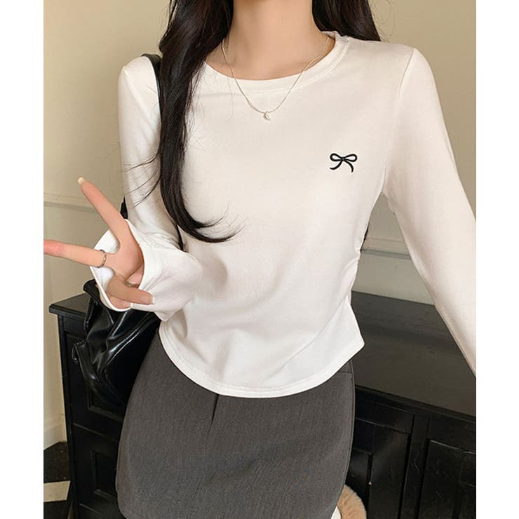 リボン刺繍ラウンドネックトップス トップス カットソー | kirakiraShop  | 詳細画像11 