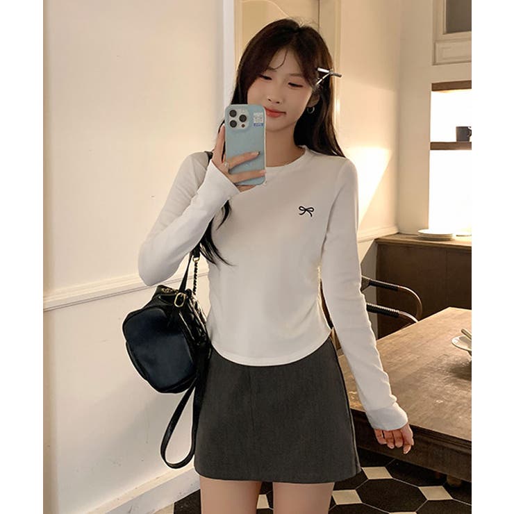 リボン刺繍ラウンドネックトップス トップス カットソー | kirakiraShop  | 詳細画像12 