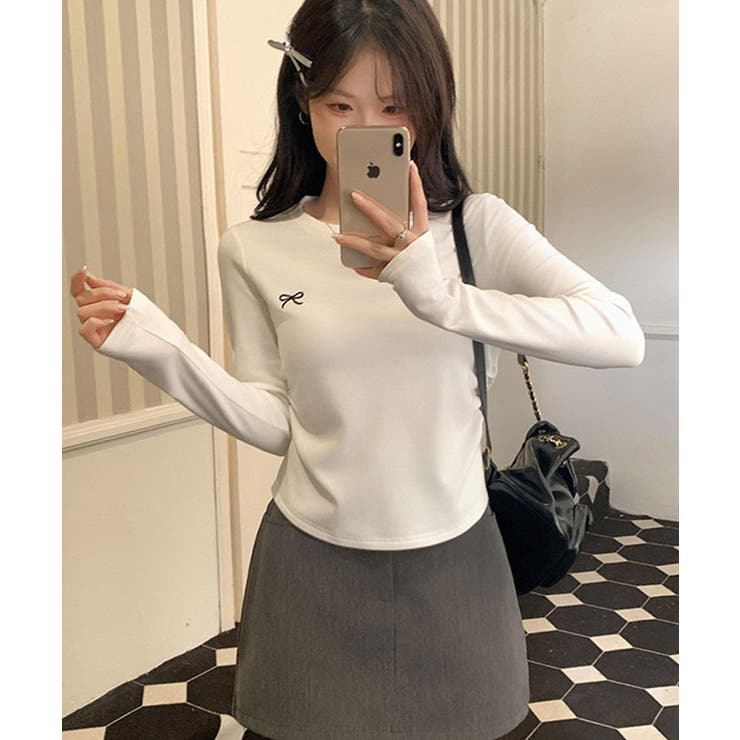 リボン刺繍ラウンドネックトップス トップス カットソー | kirakiraShop  | 詳細画像13 