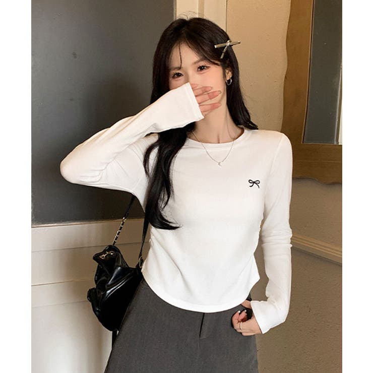 リボン刺繍ラウンドネックトップス トップス カットソー | kirakiraShop  | 詳細画像16 