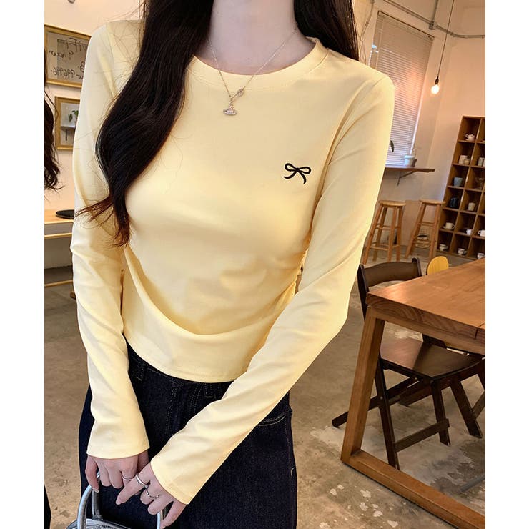 リボン刺繍ラウンドネックトップス トップス カットソー | kirakiraShop  | 詳細画像21 