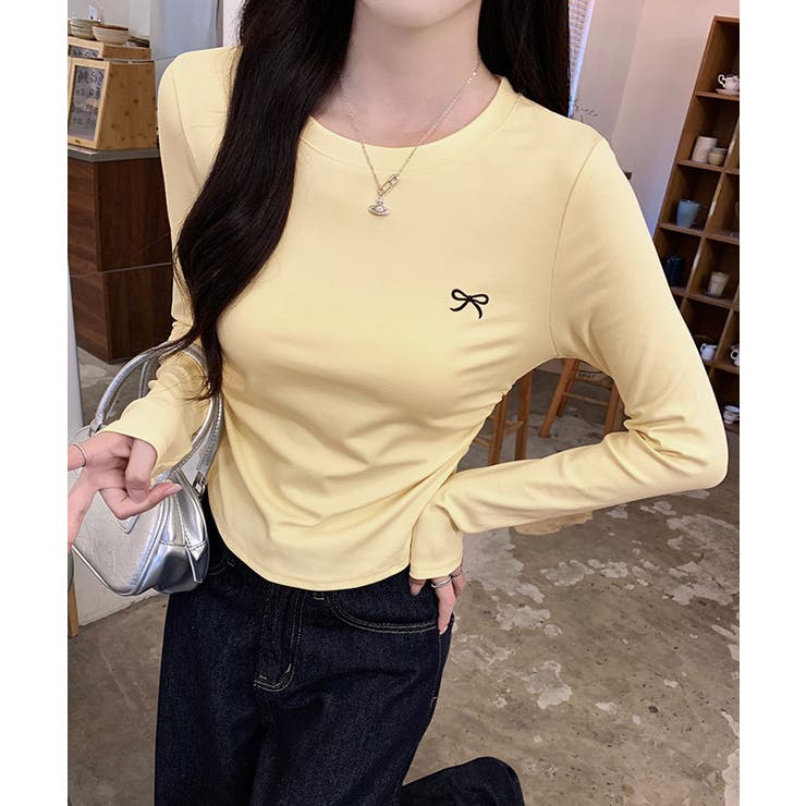 リボン刺繍ラウンドネックトップス トップス カットソー | kirakiraShop  | 詳細画像23 