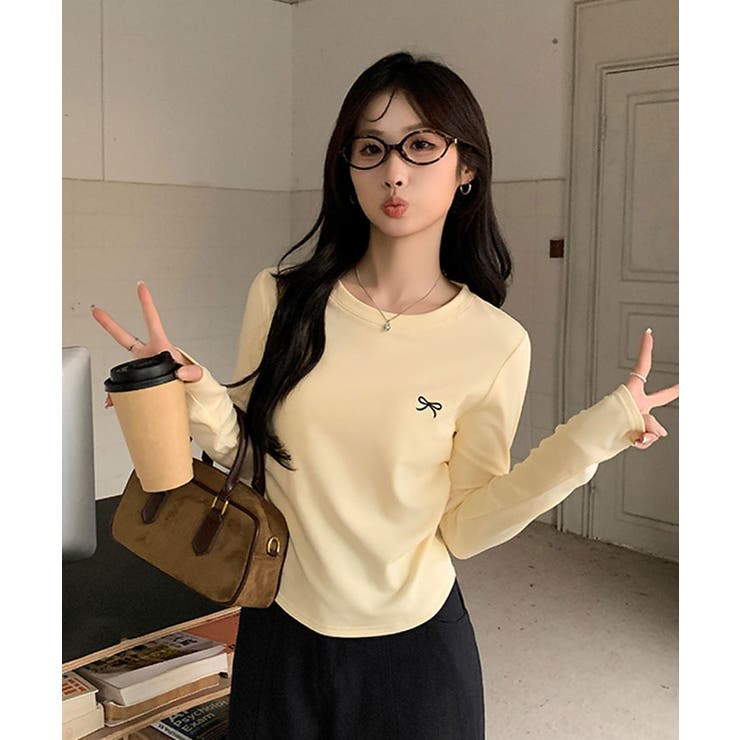 リボン刺繍ラウンドネックトップス トップス カットソー | kirakiraShop  | 詳細画像33 