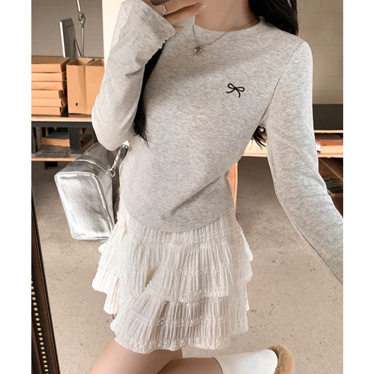 リボン刺繍ラウンドネックトップス トップス カットソー | kirakiraShop  | 詳細画像40 