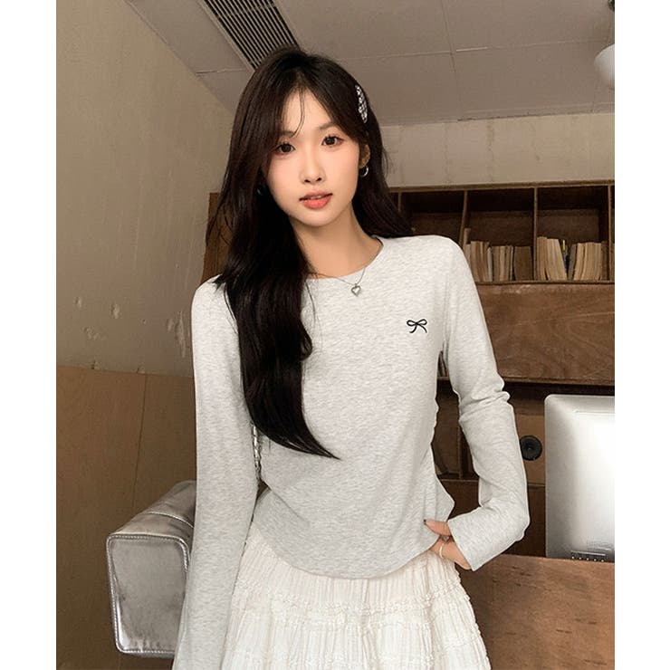 リボン刺繍ラウンドネックトップス トップス カットソー | kirakiraShop  | 詳細画像41 