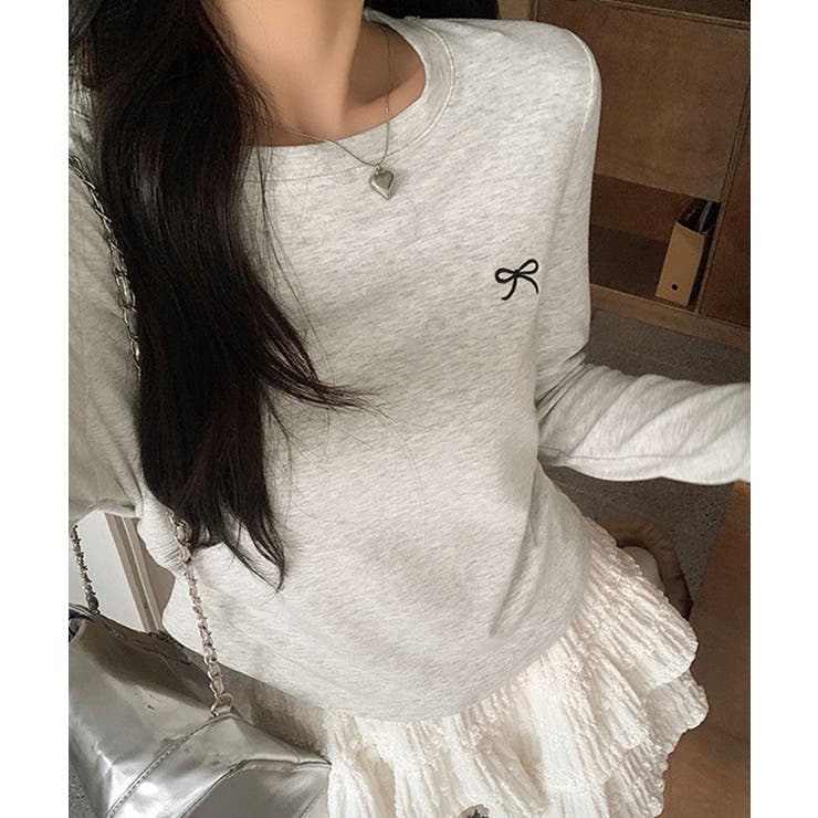 リボン刺繍ラウンドネックトップス トップス カットソー | kirakiraShop  | 詳細画像44 