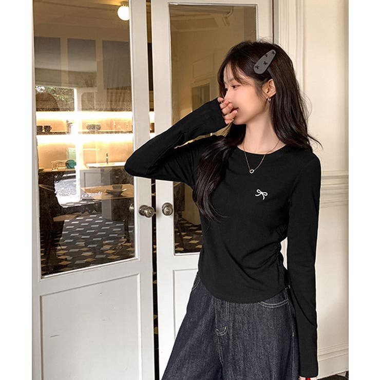 リボン刺繍ラウンドネックトップス トップス カットソー | kirakiraShop  | 詳細画像6 