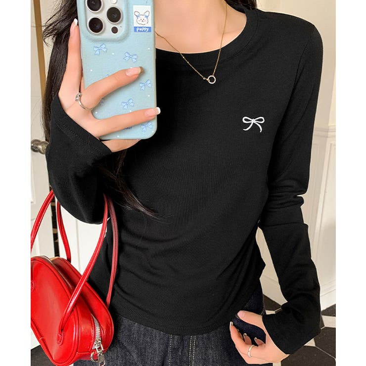 リボン刺繍ラウンドネックトップス トップス カットソー | kirakiraShop  | 詳細画像8 