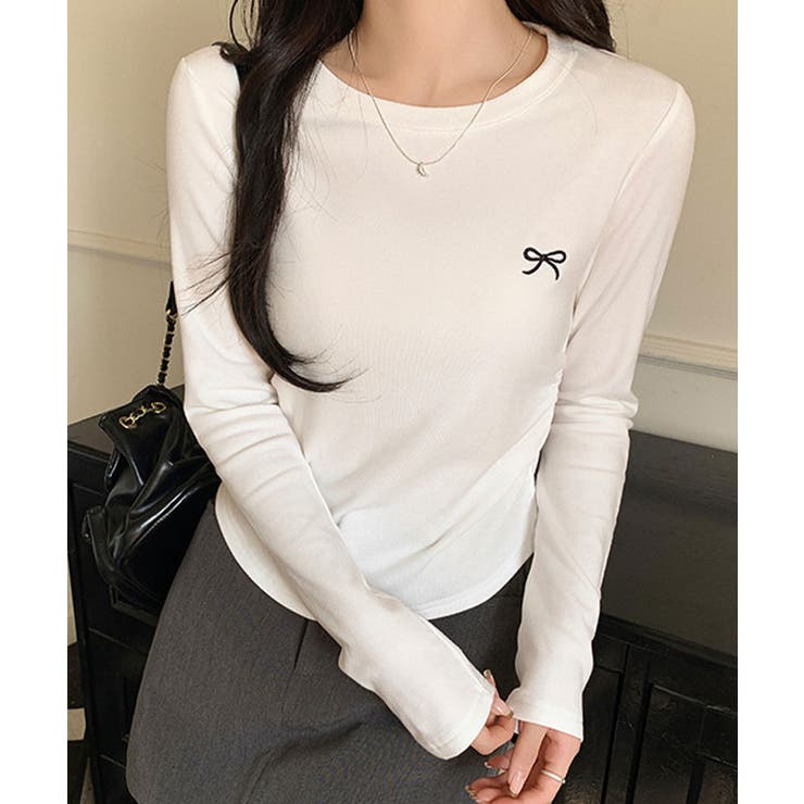 リボン刺繍ラウンドネックトップス トップス カットソー | kirakiraShop  | 詳細画像10 