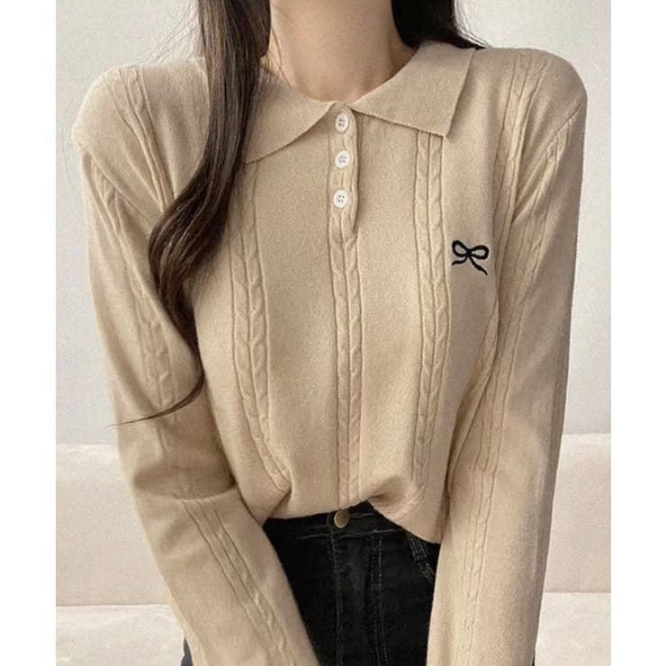 リボン刺繍ポロネックニット トップス ニット | kirakiraShop  | 詳細画像5 