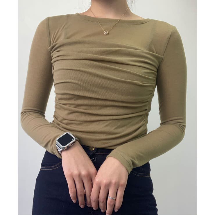 ギャザーロングスリーブトップス 長袖 ロンT[品番：IK000007985