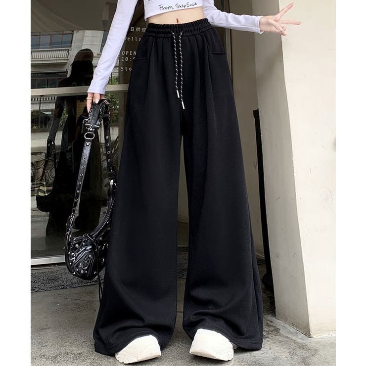 ブラック | 微起毛スウェットワイドパンツ ボトムス ワークパンツ | kirakiraShop 