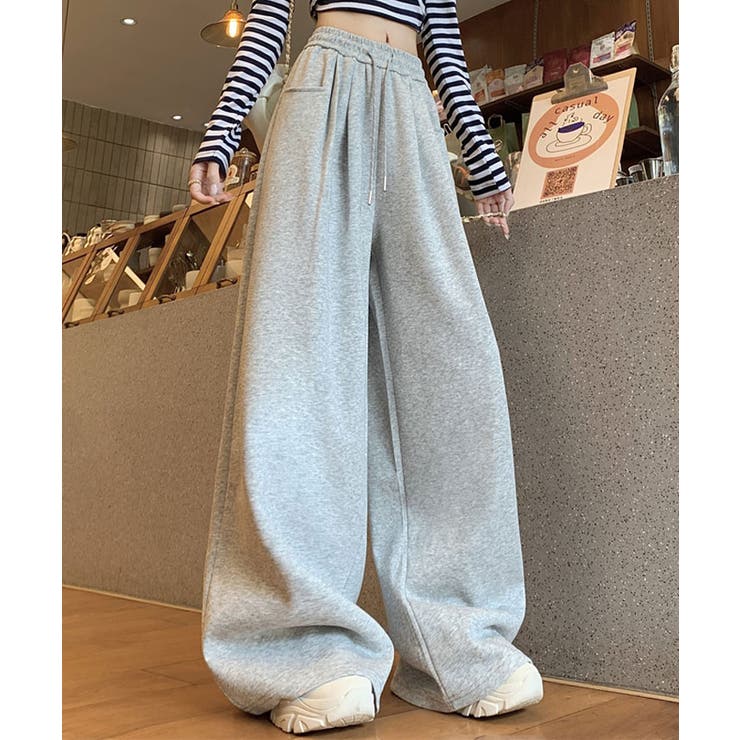 モクグレー | 微起毛スウェットワイドパンツ ボトムス ワークパンツ | kirakiraShop 