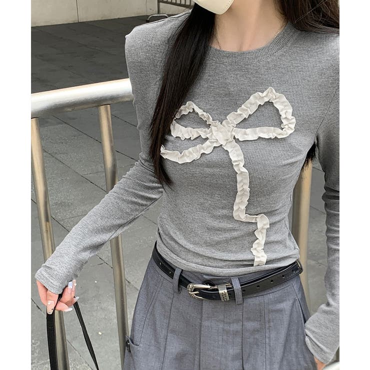 フリルリボンスリムフィットニットトップス トップス フィット | kirakiraShop  | 詳細画像15 