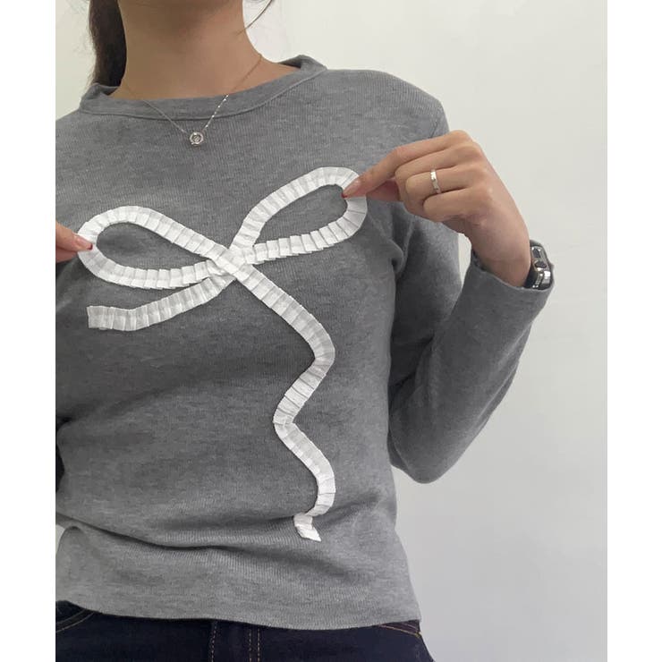 フリルリボンスリムフィットニットトップス トップス フィット | kirakiraShop  | 詳細画像21 