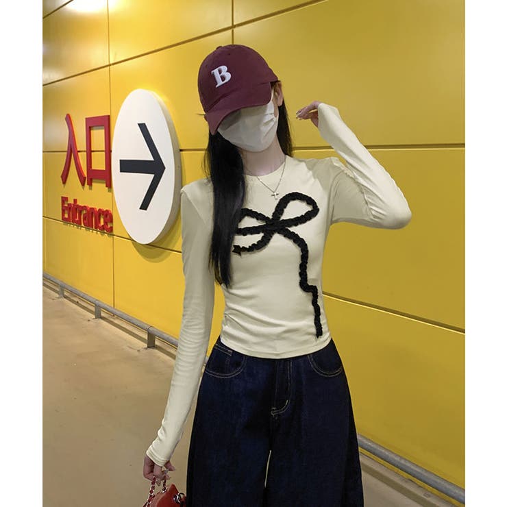 フリルリボンスリムフィットニットトップス トップス フィット | kirakiraShop  | 詳細画像10 