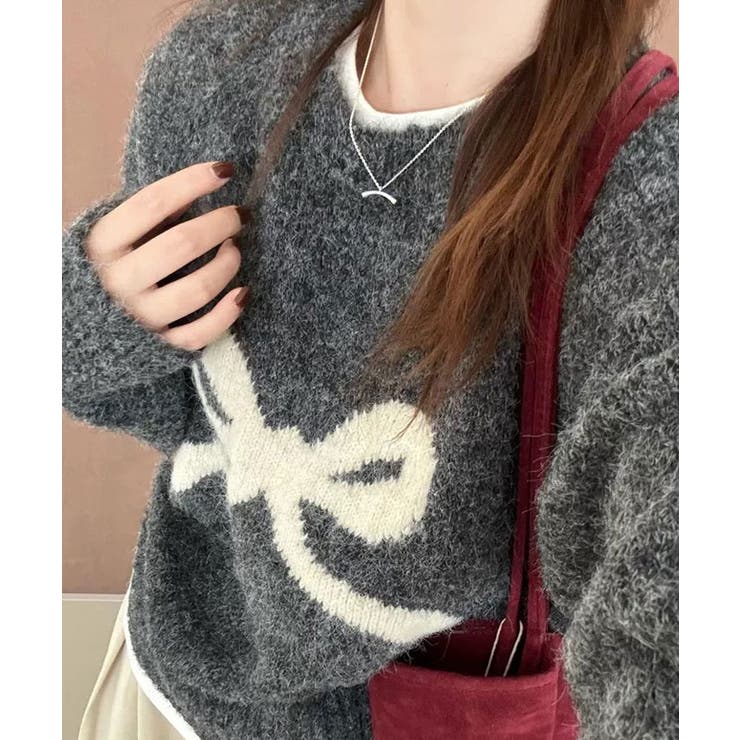 モクチャコール | フロントリボンデザインニット 4色 トップス | kirakiraShop 