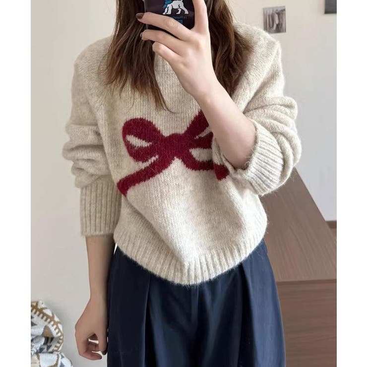 フロントリボンデザインニット 4色 トップス | kirakiraShop  | 詳細画像2 