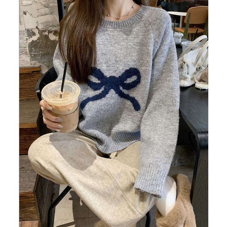 フロントリボンデザインニット 4色 トップス | kirakiraShop  | 詳細画像21 