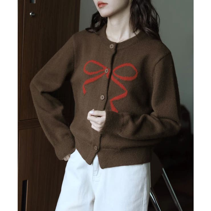 ラウンドネックリボンニットカーディガン トップス カーディガン | kirakiraShop  | 詳細画像14 