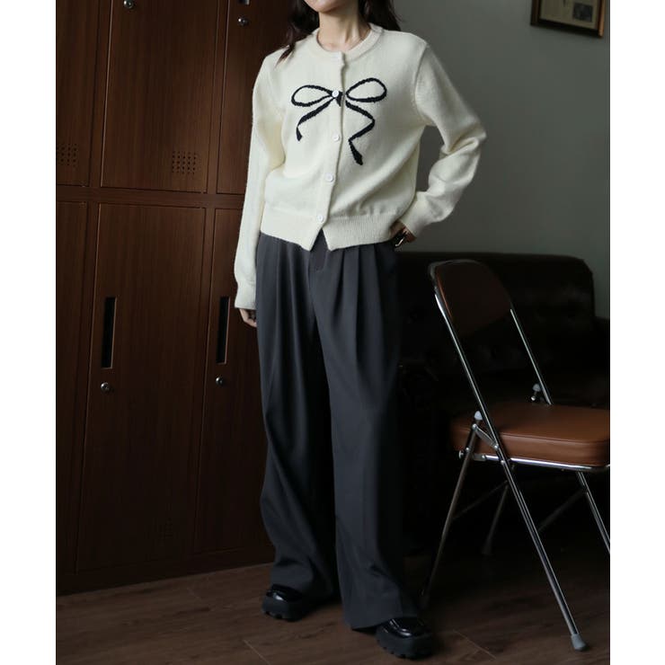 ラウンドネックリボンニットカーディガン トップス カーディガン | kirakiraShop  | 詳細画像6 