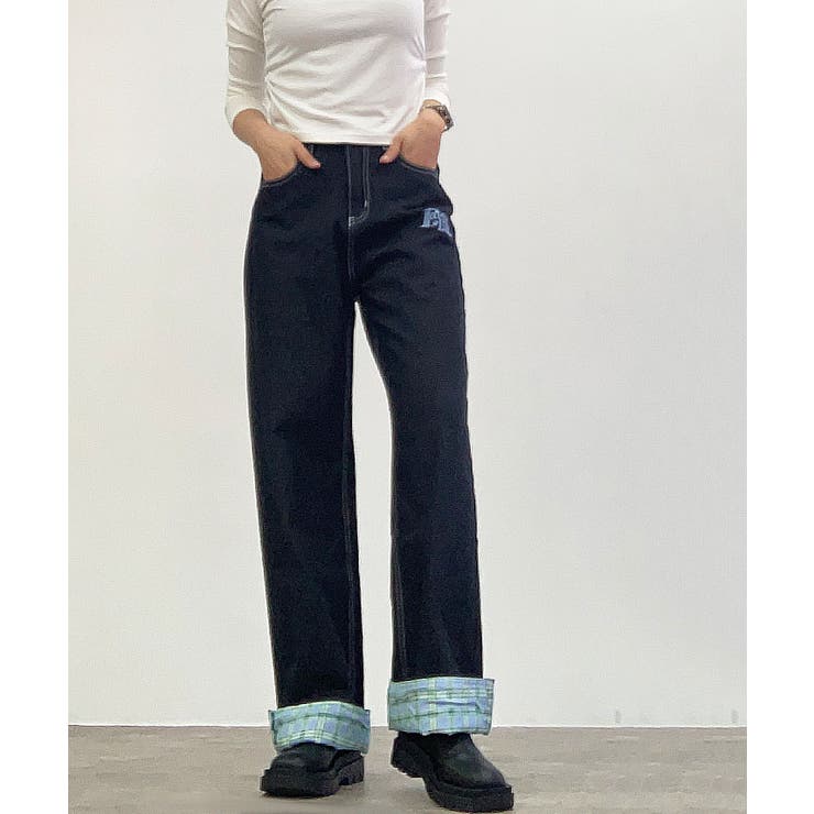 裾裏チェック柄デニムパンツ 4サイズ ボトムス | kirakiraShop  | 詳細画像11 