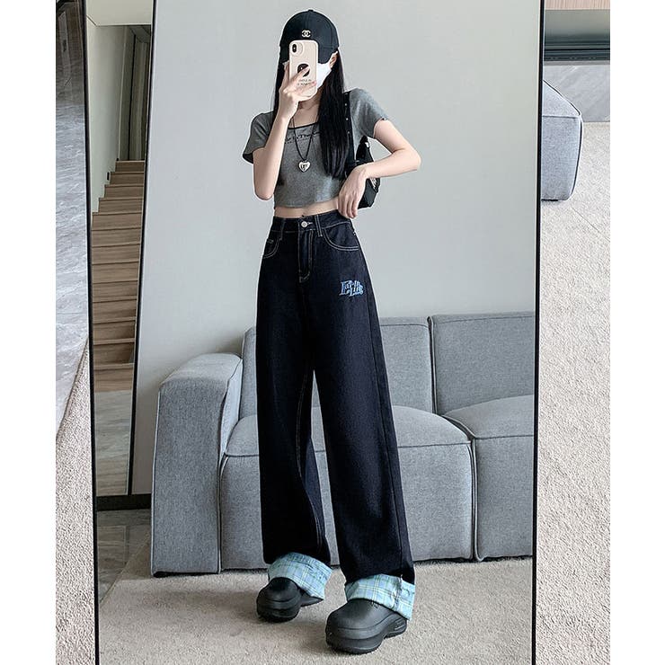 裾裏チェック柄デニムパンツ 4サイズ ボトムス | kirakiraShop  | 詳細画像7 