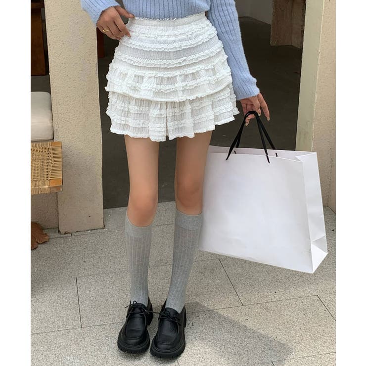 キラキラシルバーミニスカート✨レースがさりげない夏の必需品 セール】レース ティアード ミニスカート（スカート