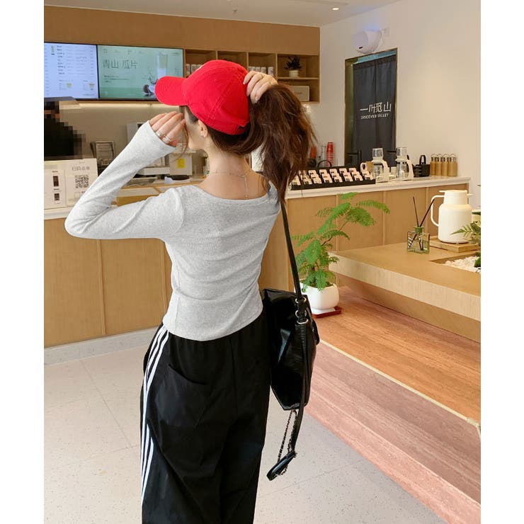 リボン刺繍ヘンリーネックロングTシャツ トップス フィット | kirakiraShop  | 詳細画像26 