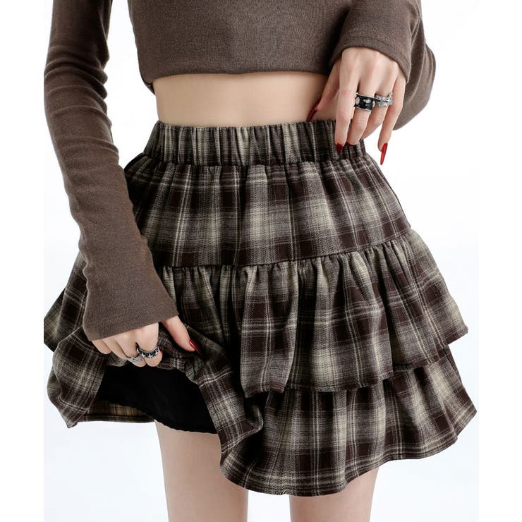 チェック柄ティアードミニスカート ミニスカート フレアスカート | kirakiraShop  | 詳細画像26 
